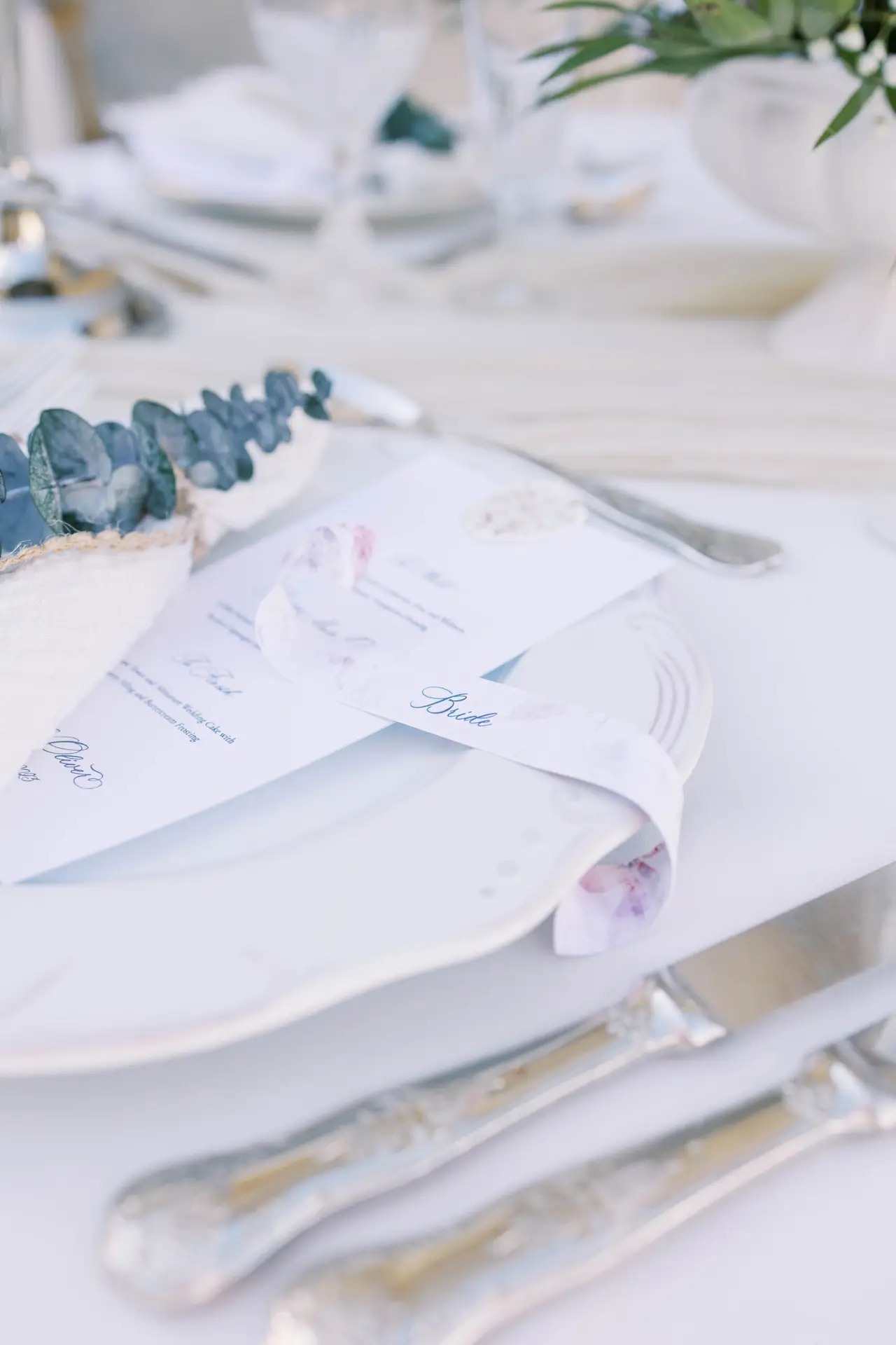 Wedding menu and rolled place (name) card